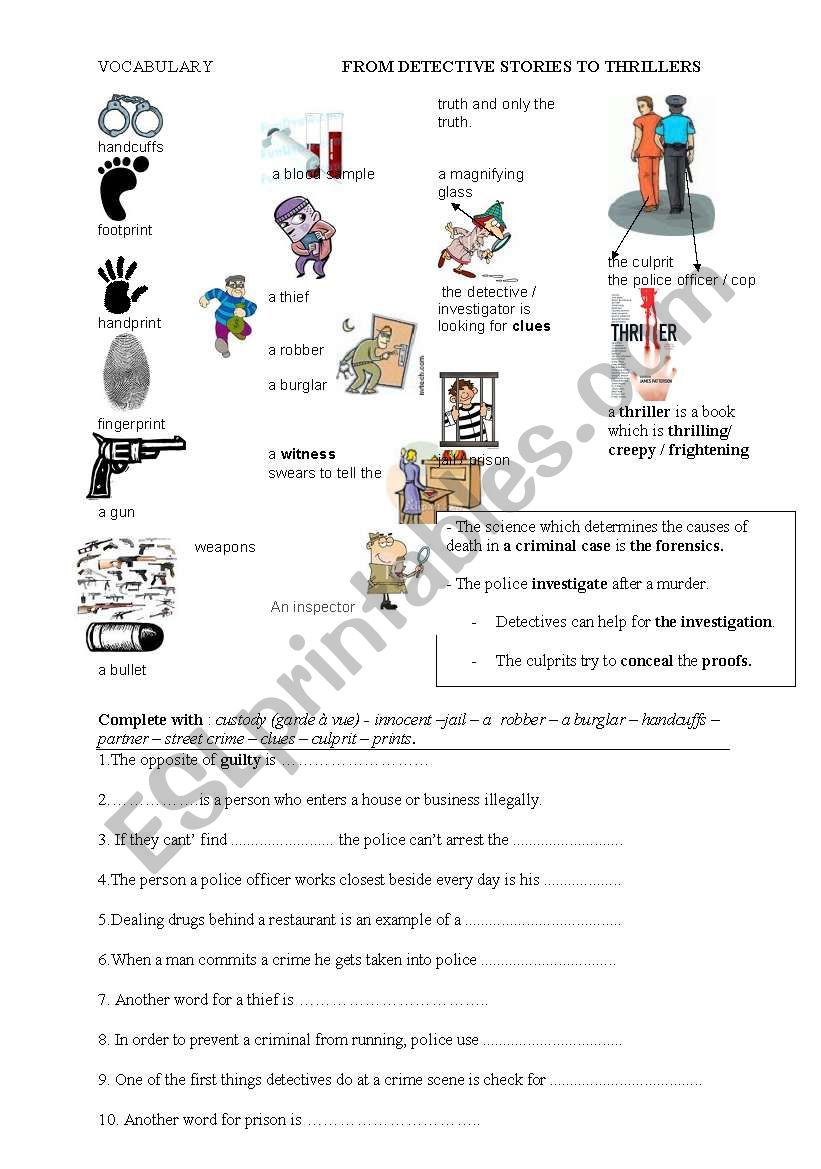 detective strory vocabulary  worksheet