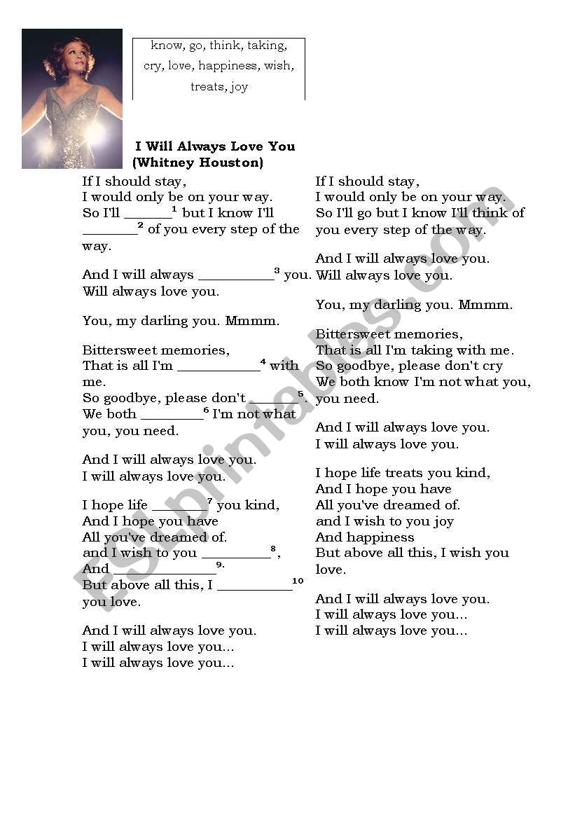 song Ill always love you worksheet