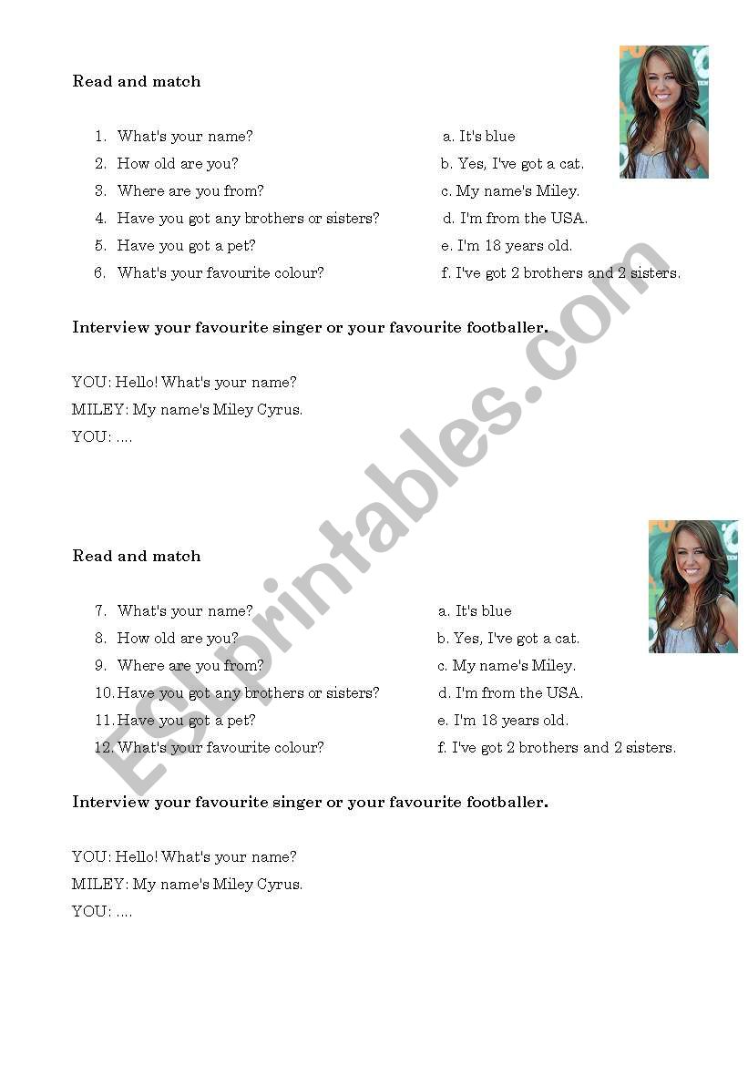 Interview Miley worksheet