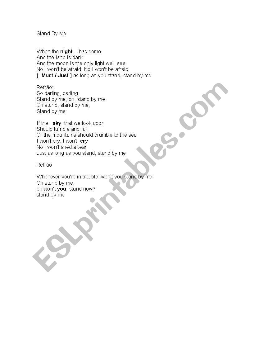 stand by me song worksheet
