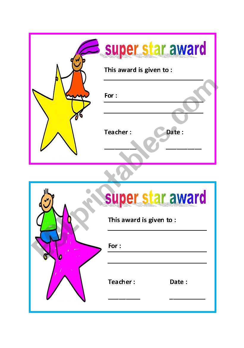 award (super star) worksheet