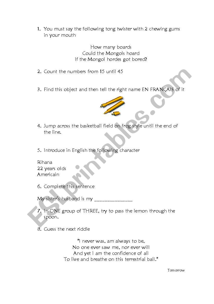 Rally 2 worksheet