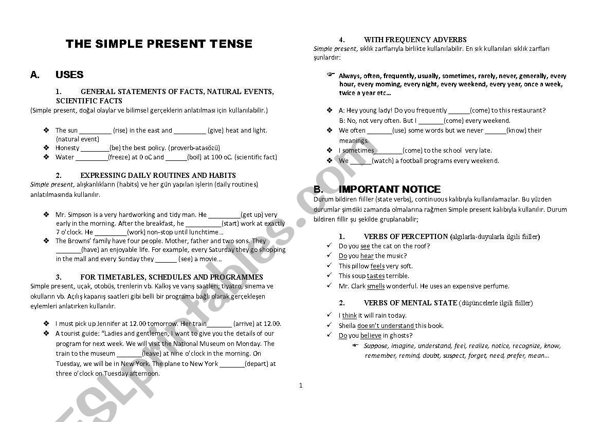 simple present tense worksheet