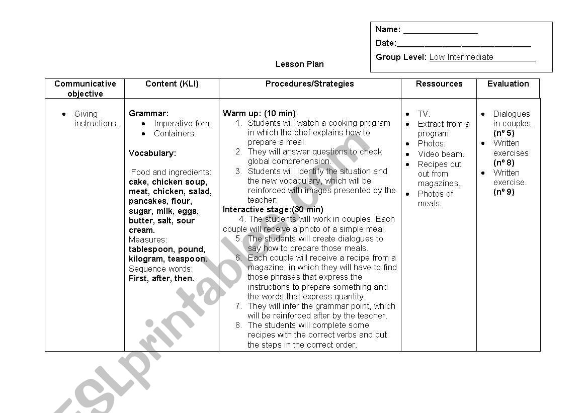 Giving instructions worksheet