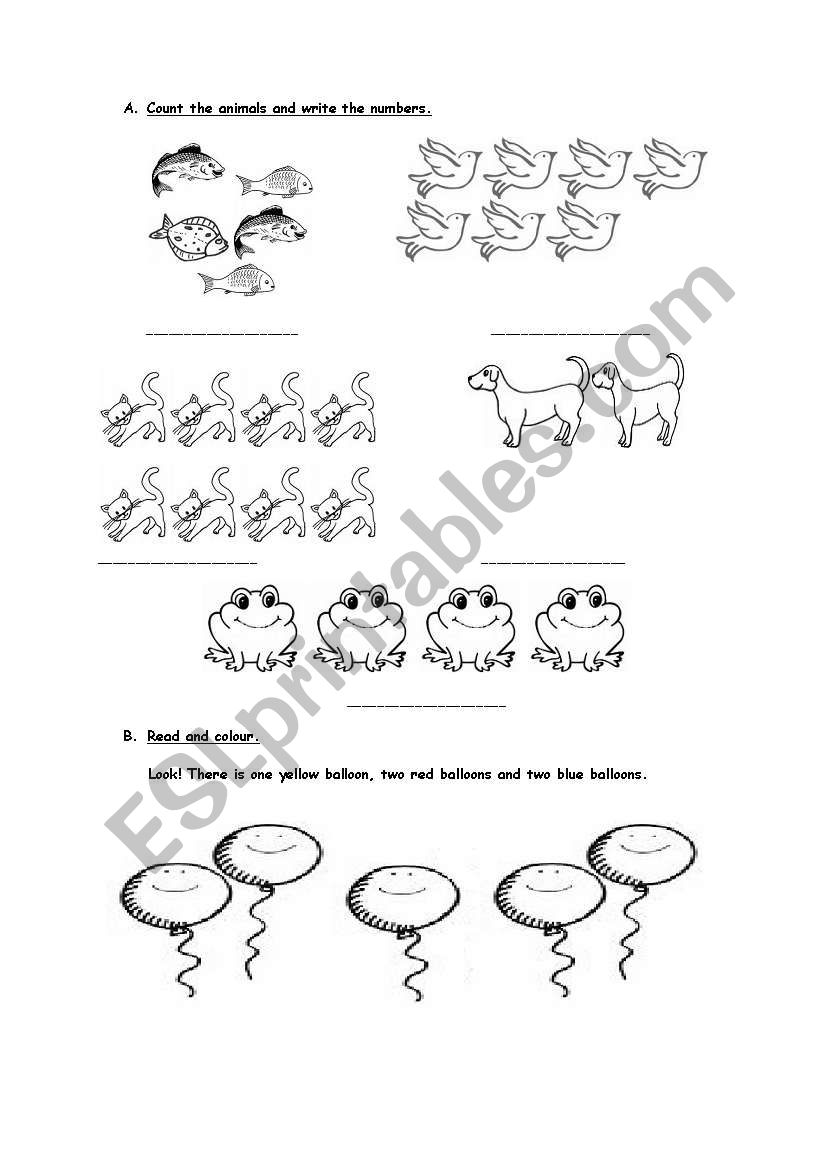 numbers&colours&animals worksheet