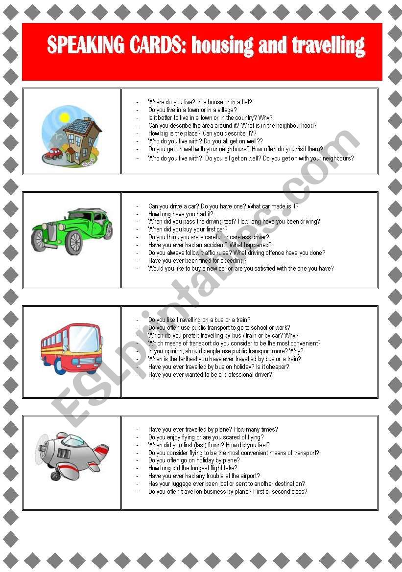 housing and travelling worksheet