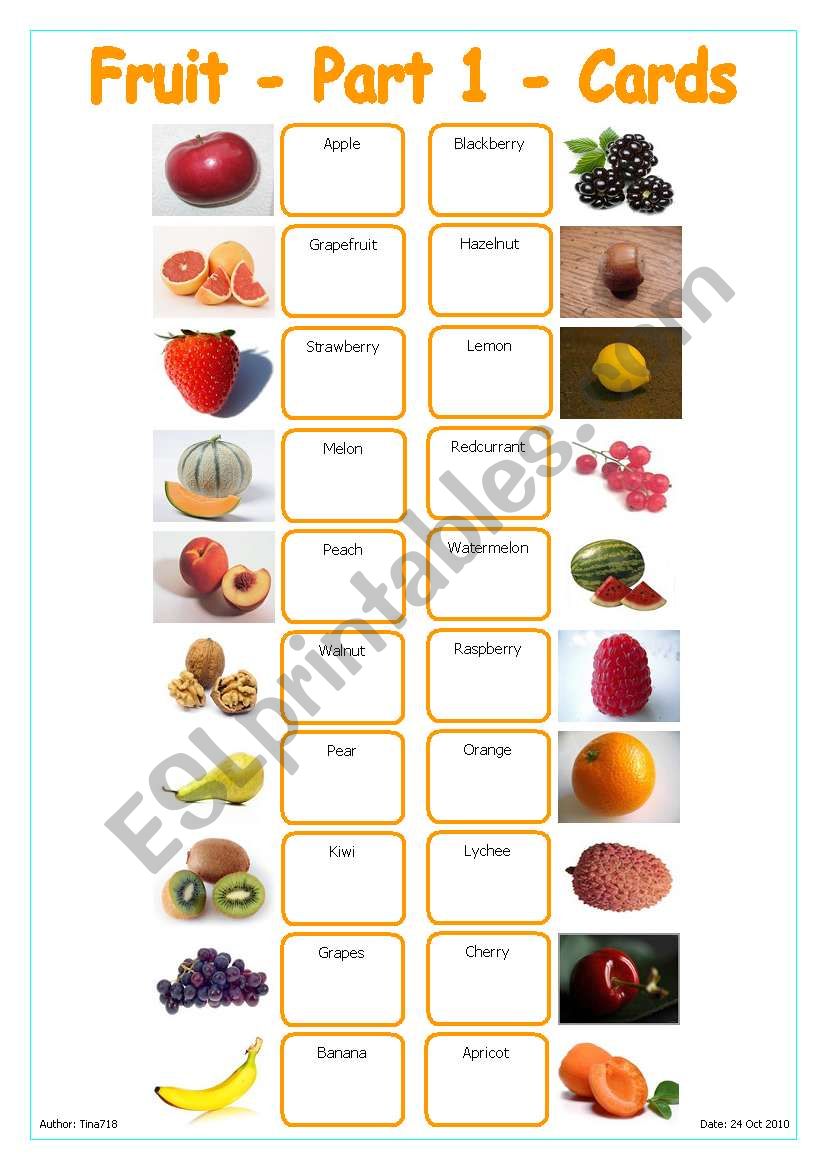 Fruit - Part 1 - Cards worksheet
