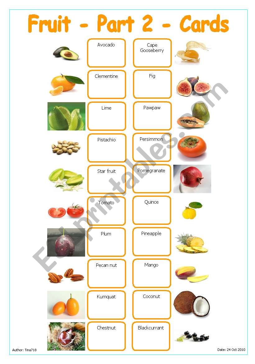Fruit - Part 2 - Cards worksheet