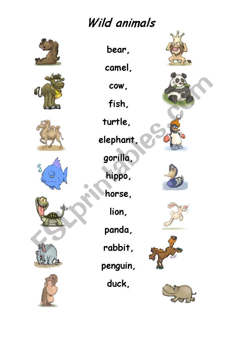 Wild animals worksheet