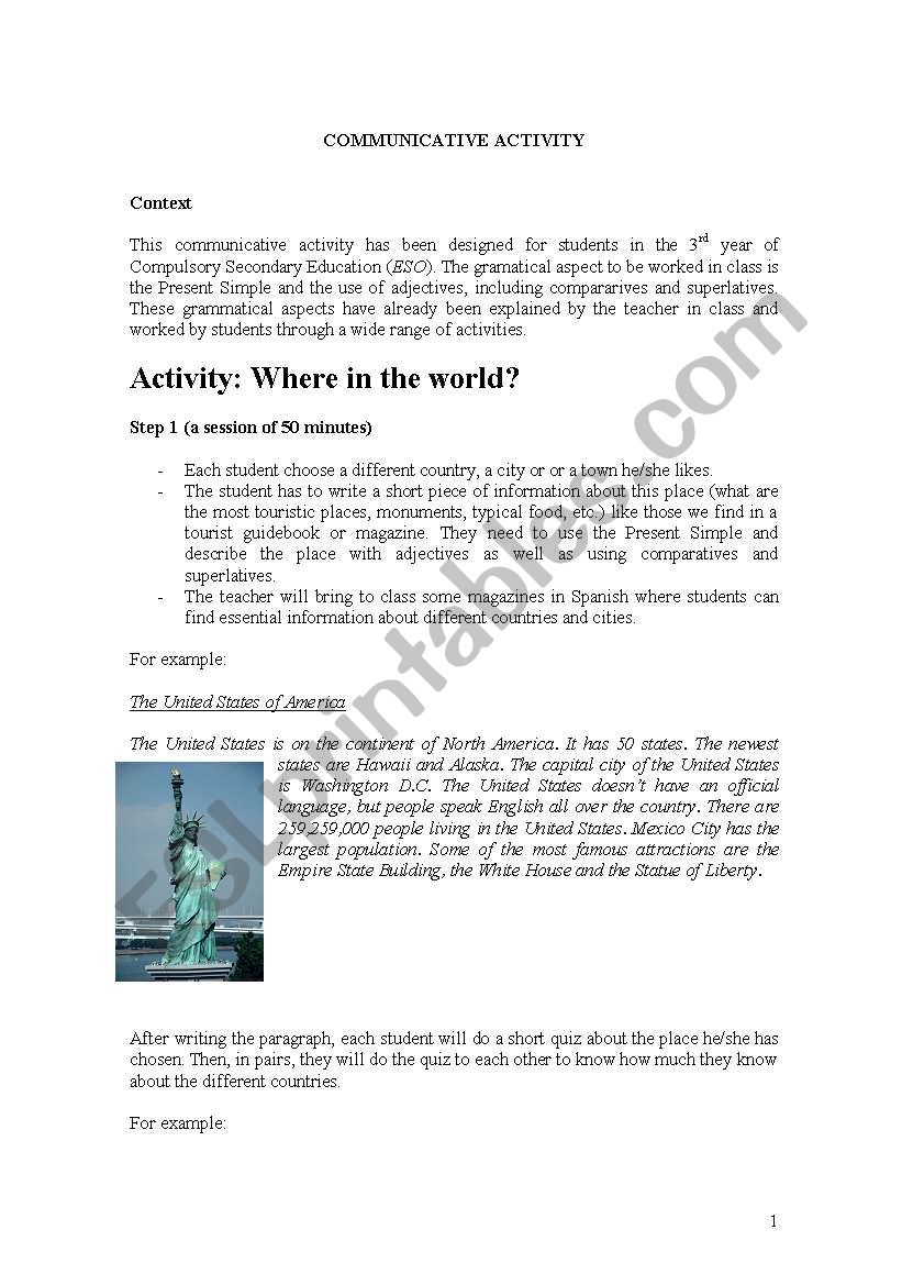 Where in the world worksheet