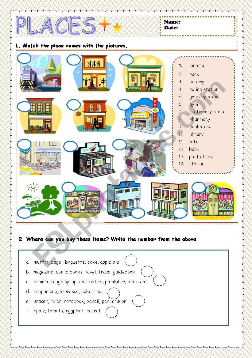 Place name & Giving direction worksheet