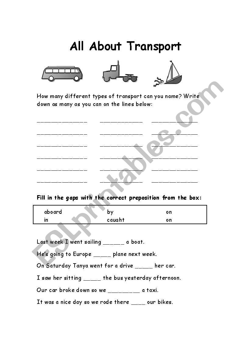 All about Transport worksheet