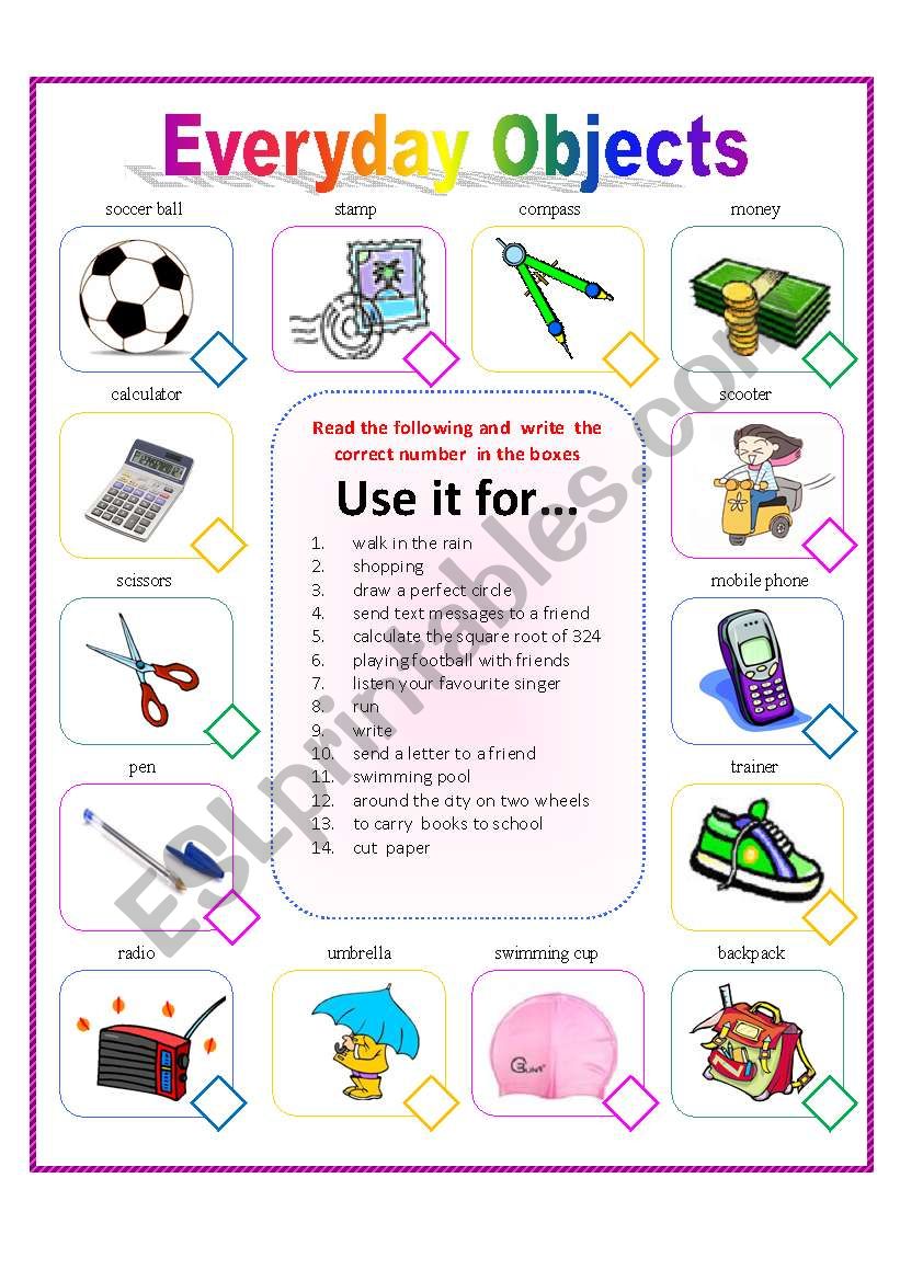 everyday objects  worksheet