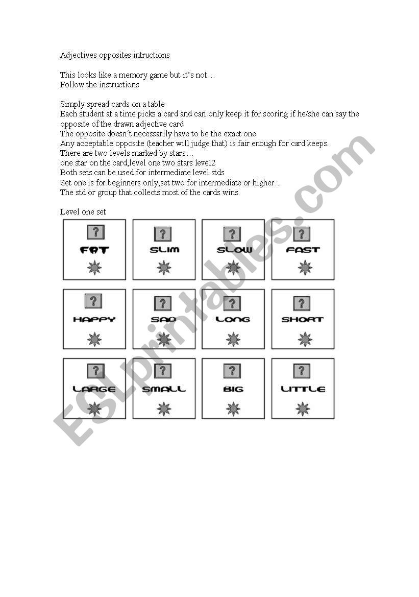 adjectives opposites level 1 worksheet