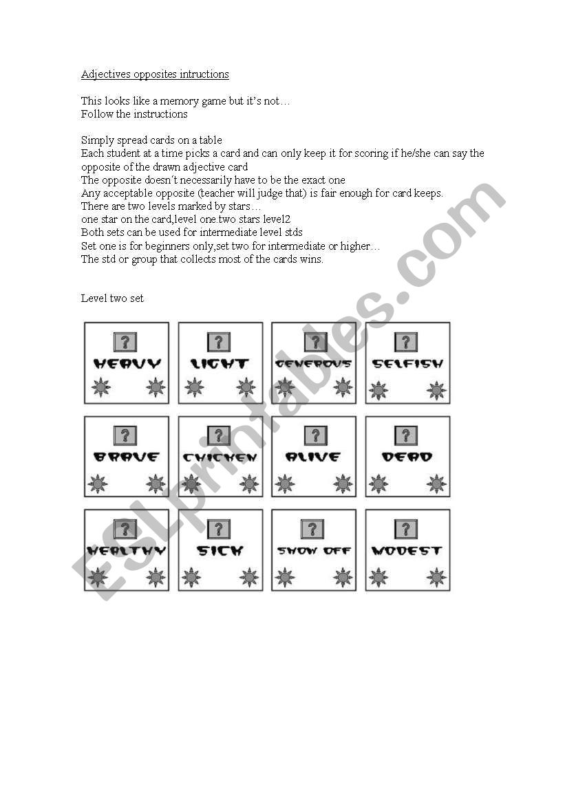 adjective opposites level 2 worksheet