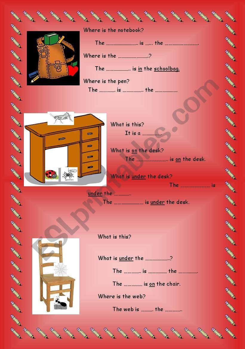 simple prepositions, classroom objects and bugs revision