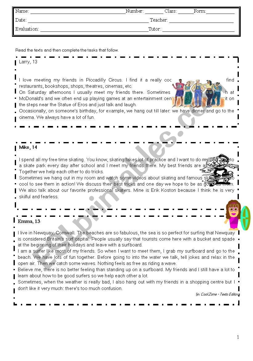 8th grade test_hobbies+past  worksheet