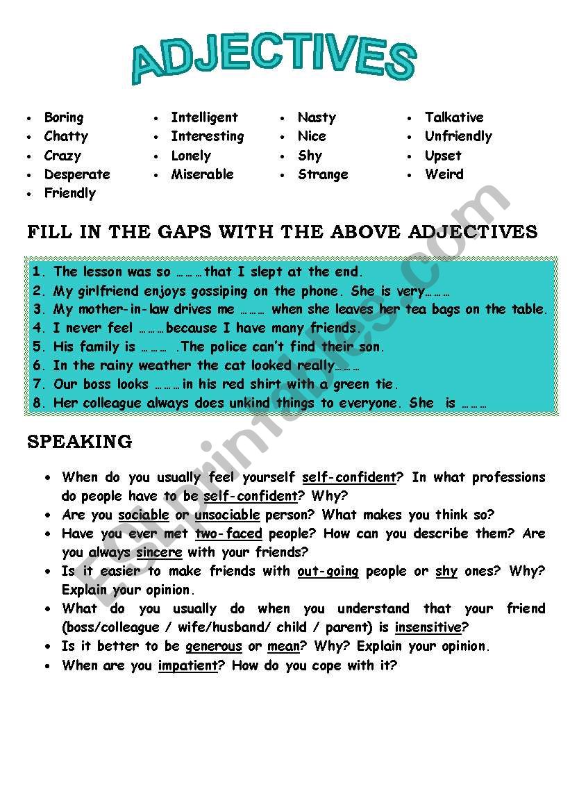 Adjectives worksheet