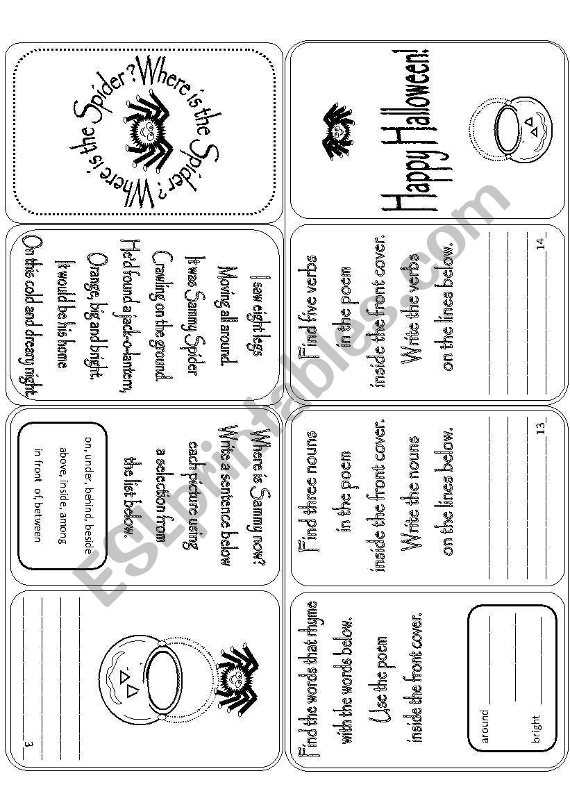 Where Is The Spider Mini Book With Prepositions 2 Pages To