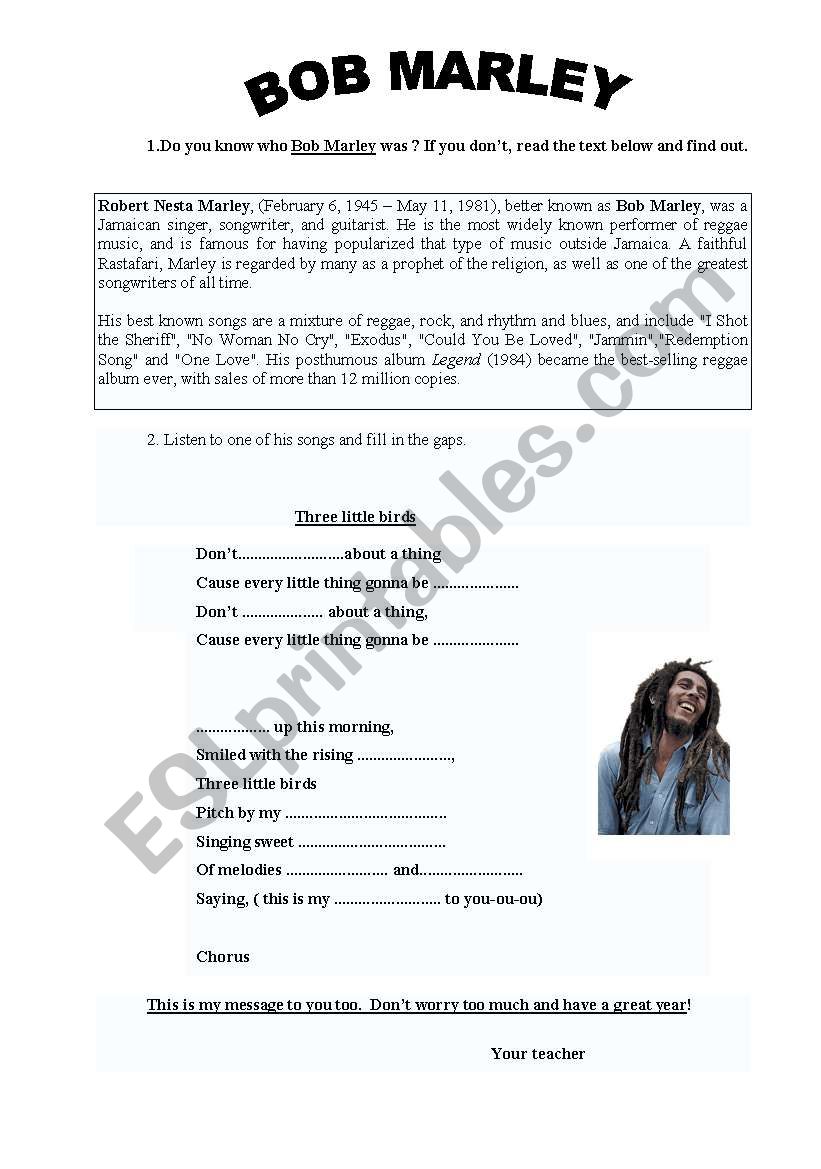 Bob Marley worksheet