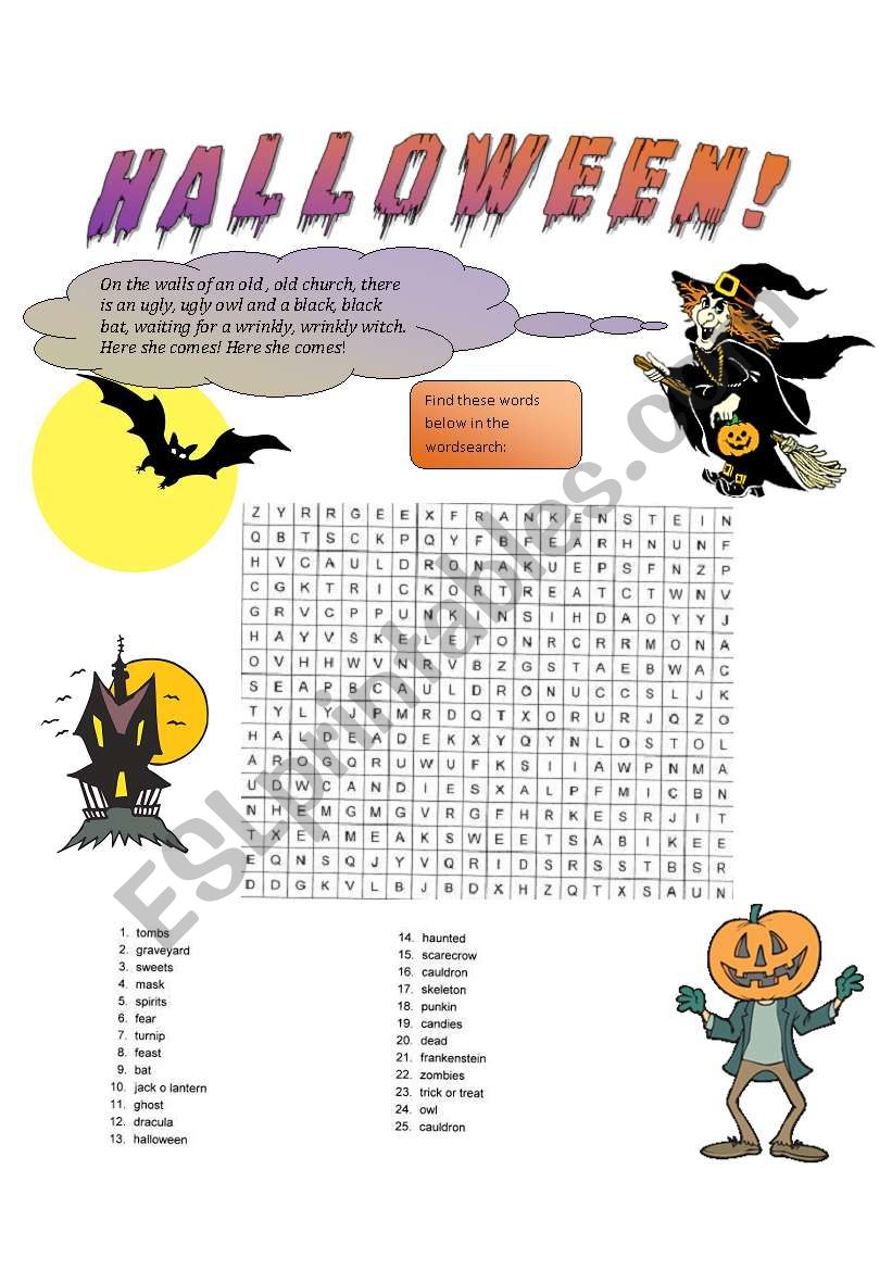 halloween wordsearch worksheet