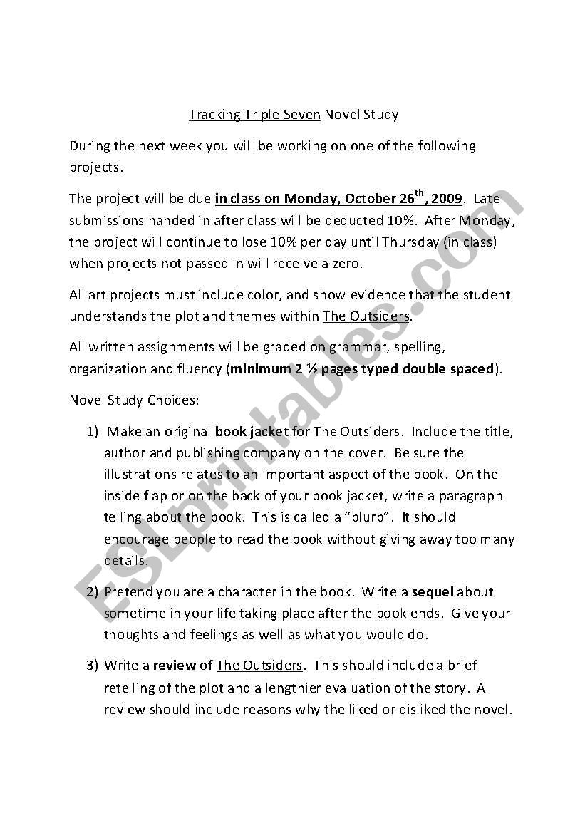Projects for The Novel The Outsiders