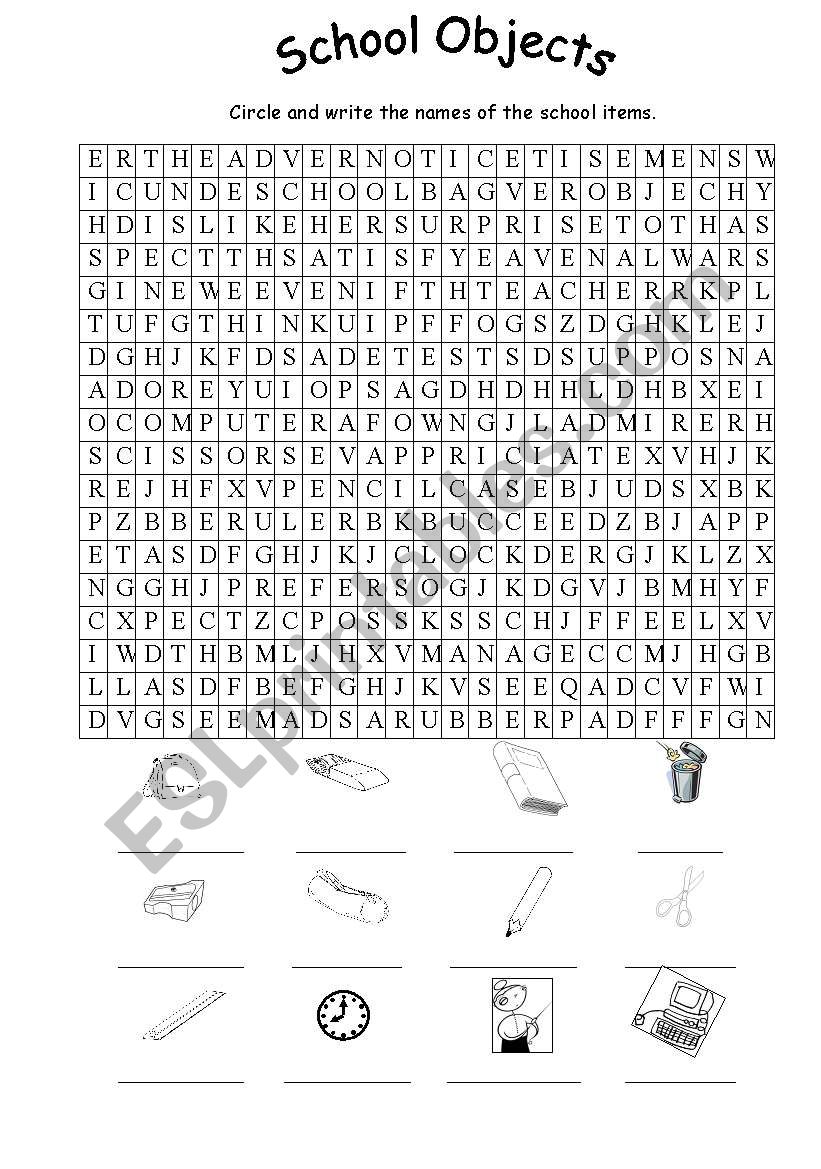 School objects worksheet