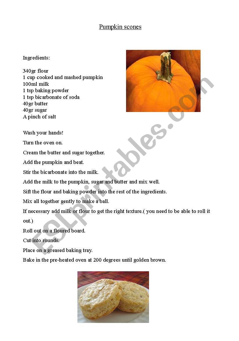 pumpkin scone recipe and wordsearch