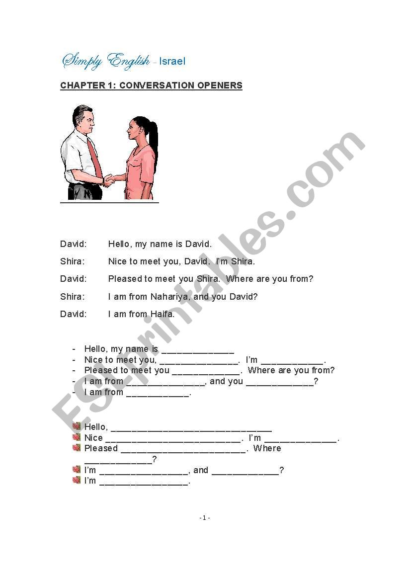 Converstion openers - part 1 worksheet