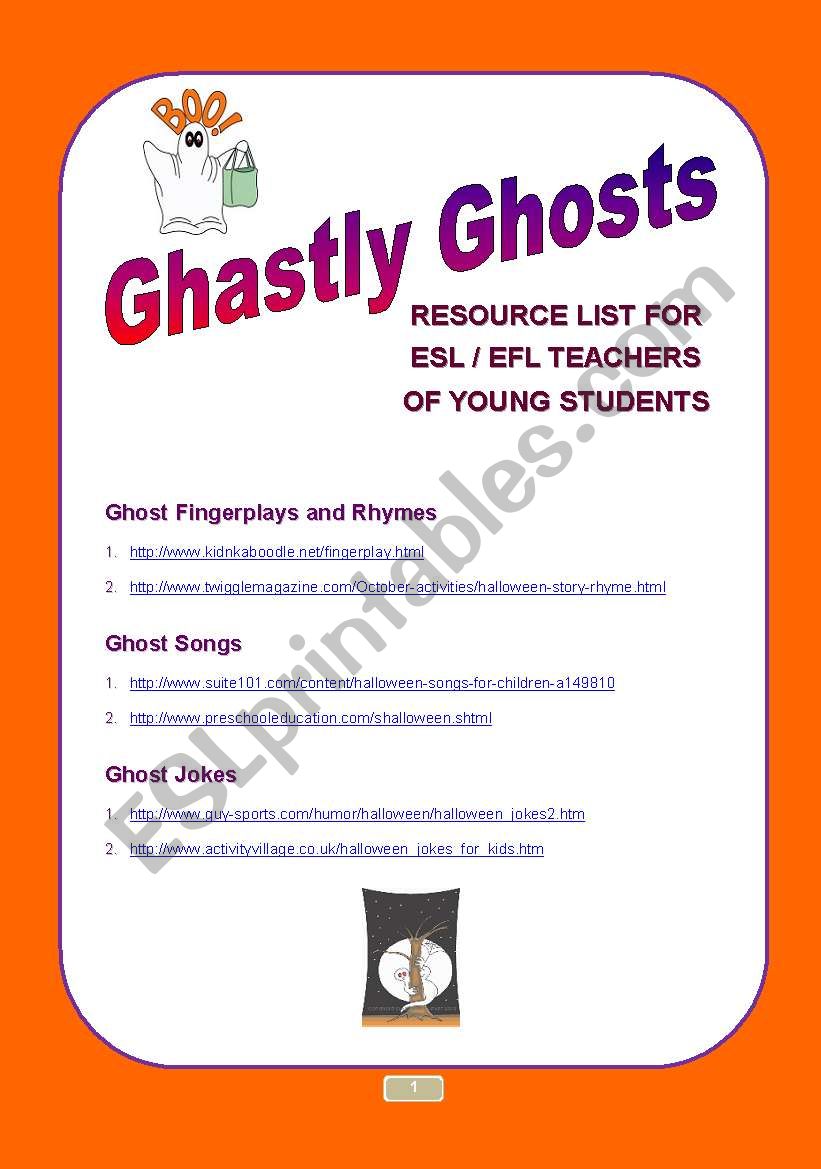 Ghastly Ghosts Resource List worksheet