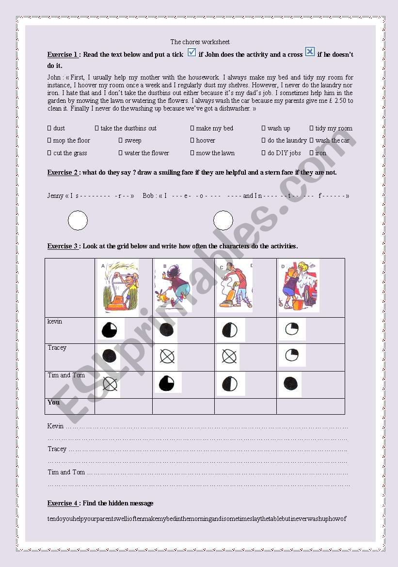 the chores worksheet worksheet