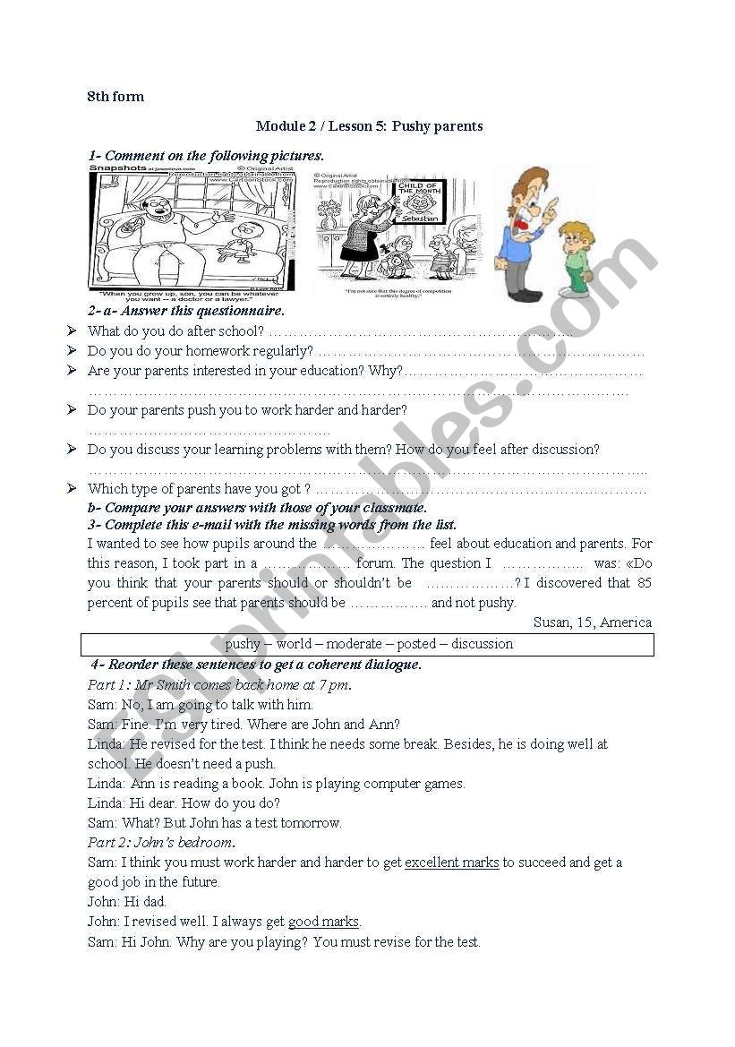 Group Hour Pushy Parents worksheet