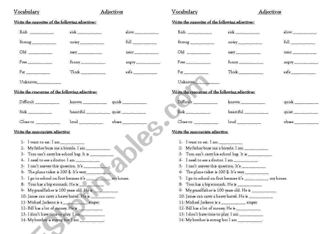 Adjectives  worksheet