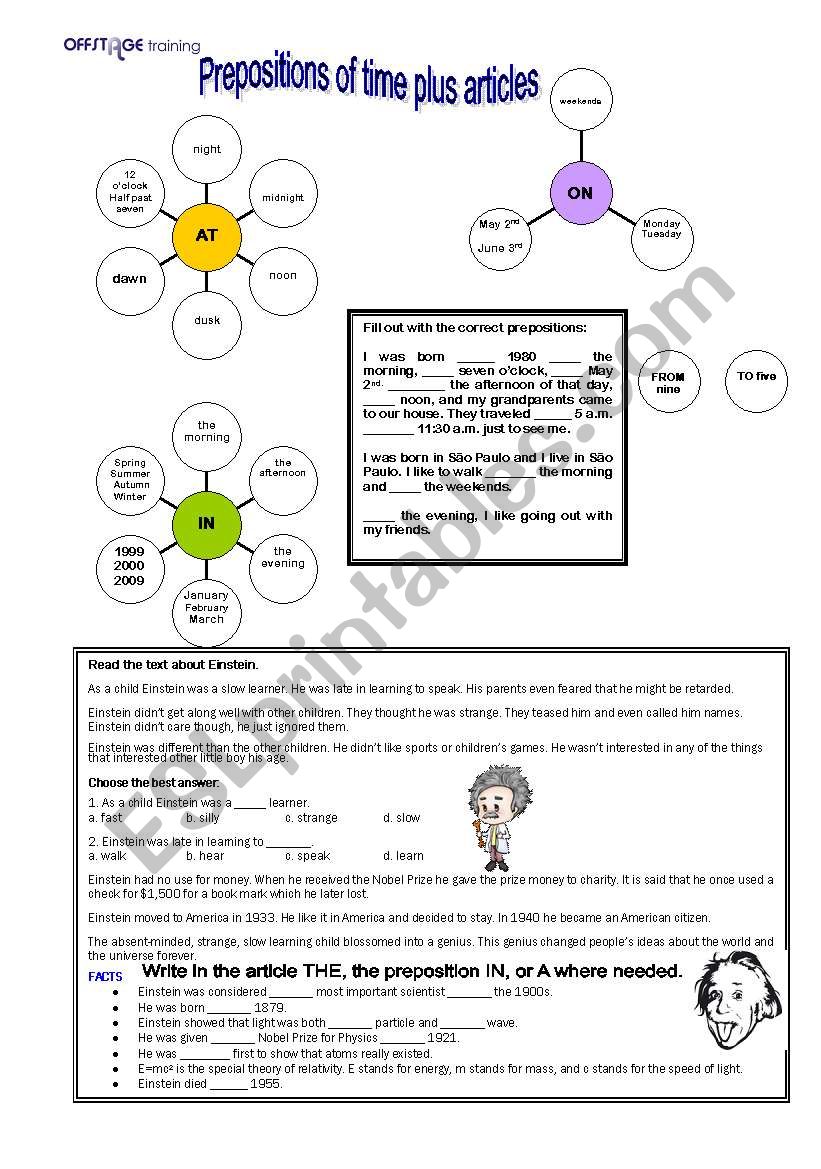 Prepositions of Time plus Articles