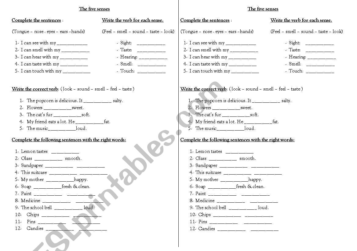 The five senses (2 pages) worksheet