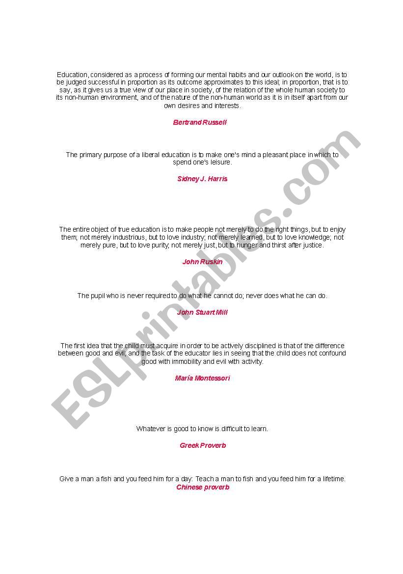 Definitions of Education worksheet