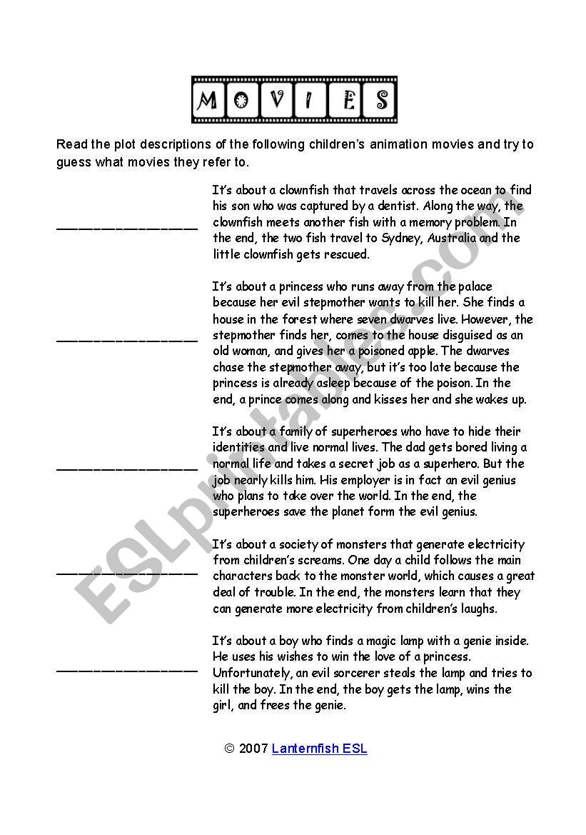 at the movies worksheet