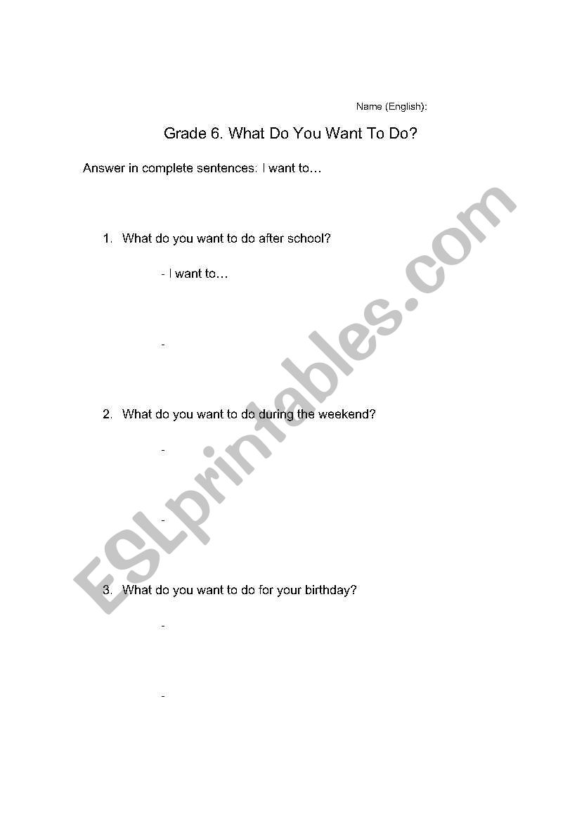 What Do You Want to Do? worksheet