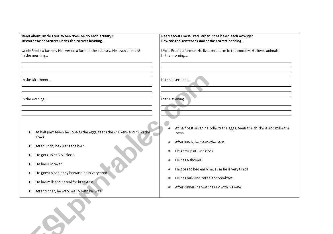 Paragraph organization worksheet