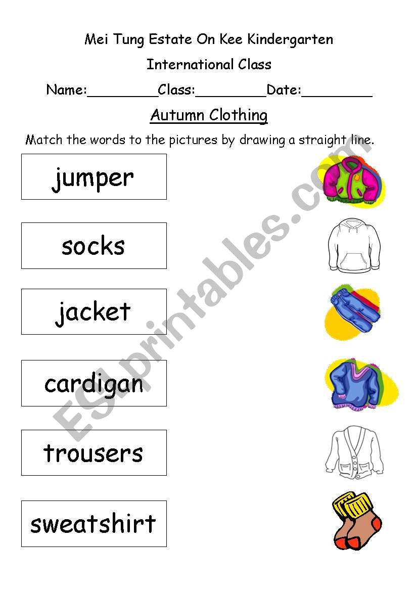 Autumn Clothing worksheet