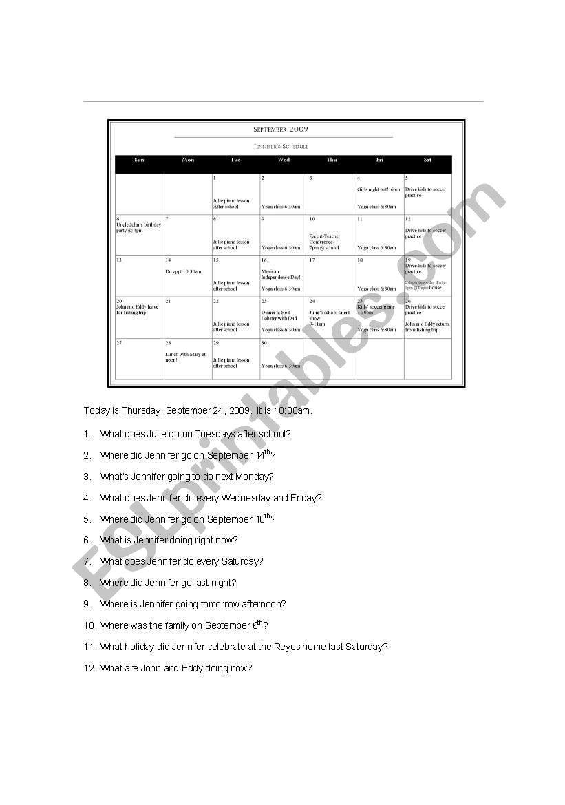 Practicing Verb Tense with a Calendar