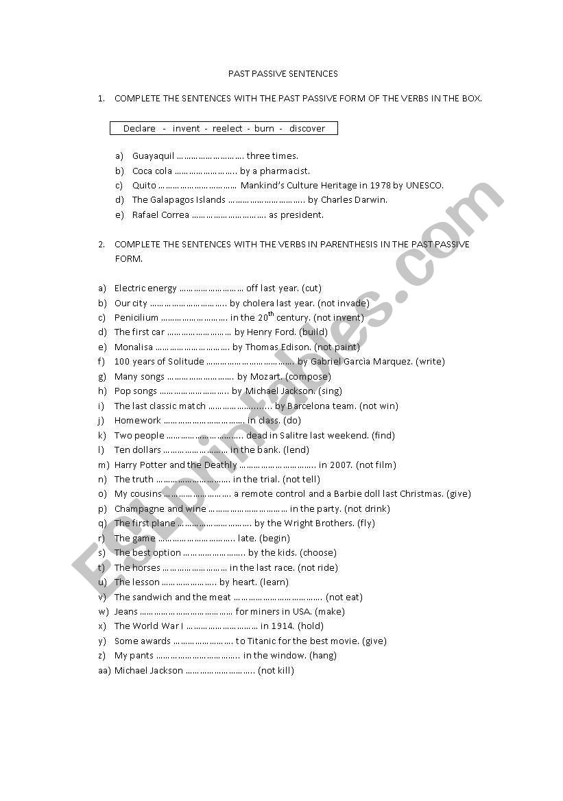 PAST PASSIVE SENTENCES worksheet