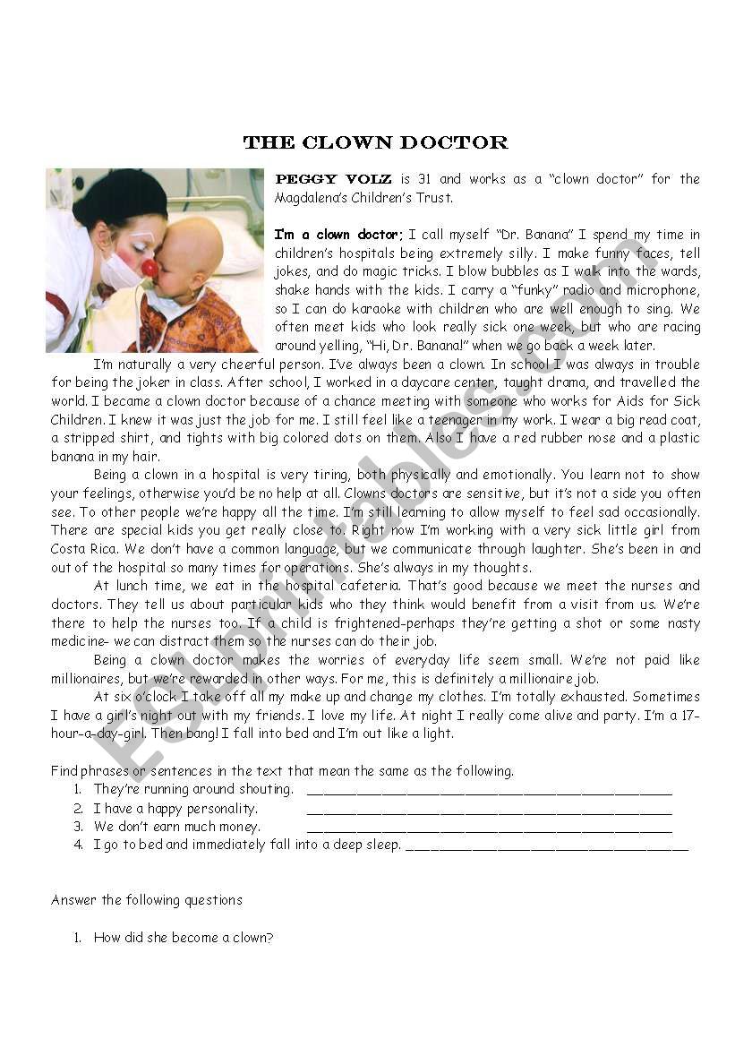 The clown doctor worksheet