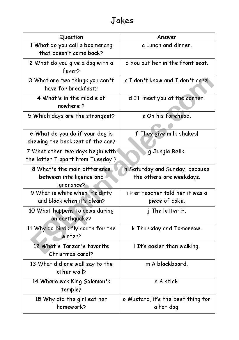 jokes (question-answer) worksheet