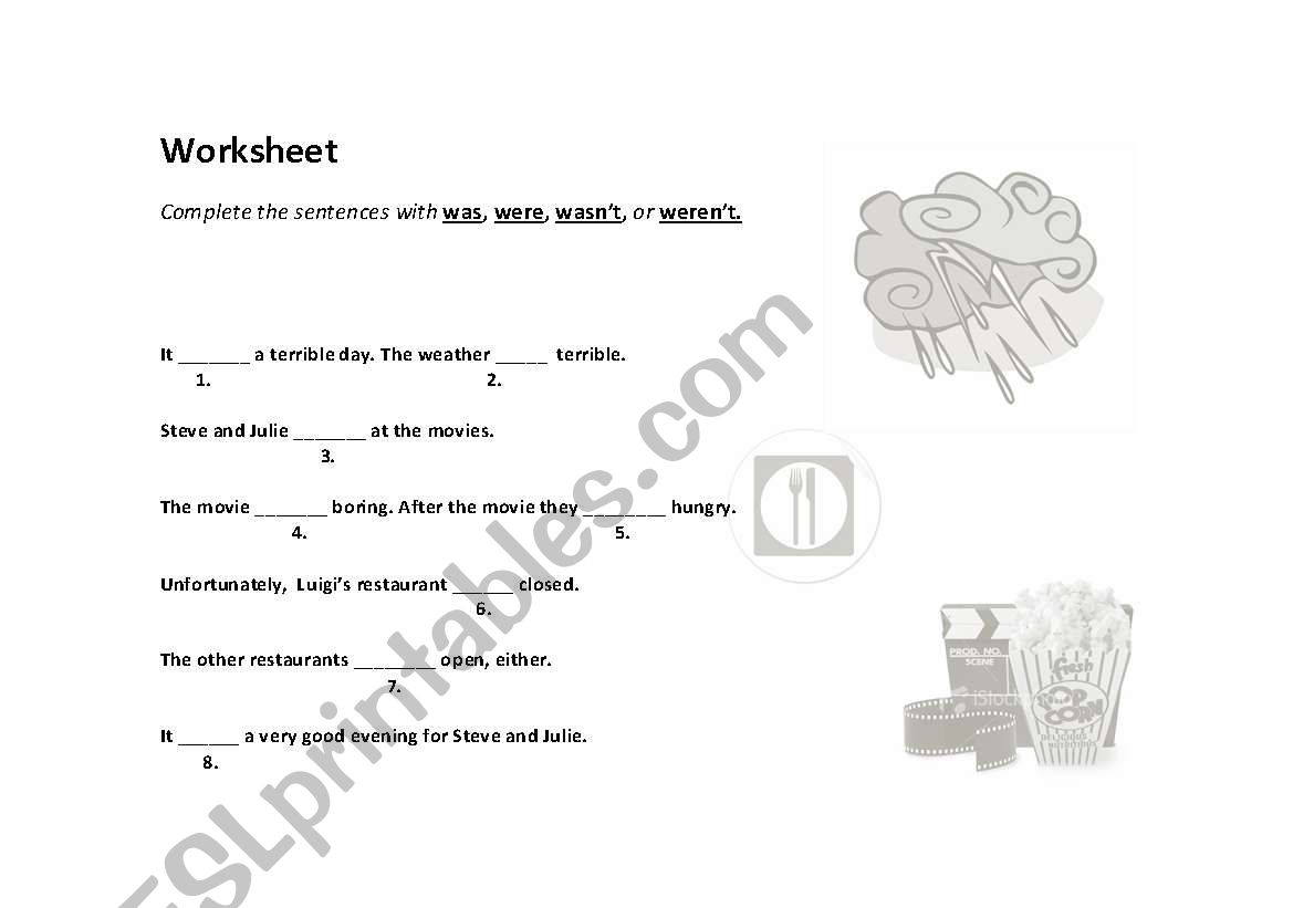 Was, were fill in the blanks worksheet