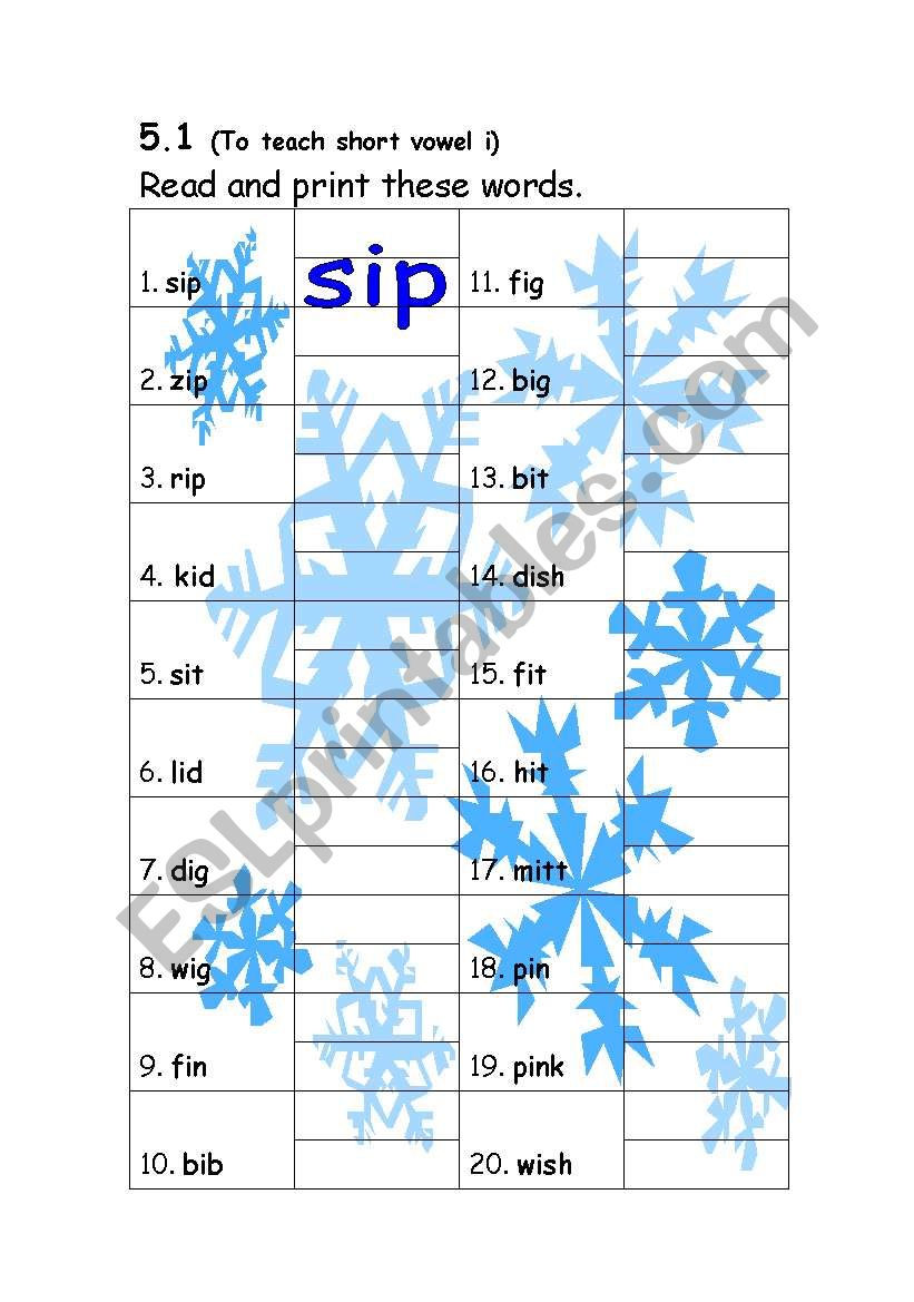 short vowel i worksheet