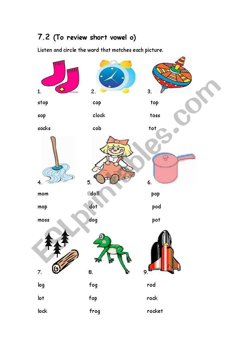 review short vowel o worksheet