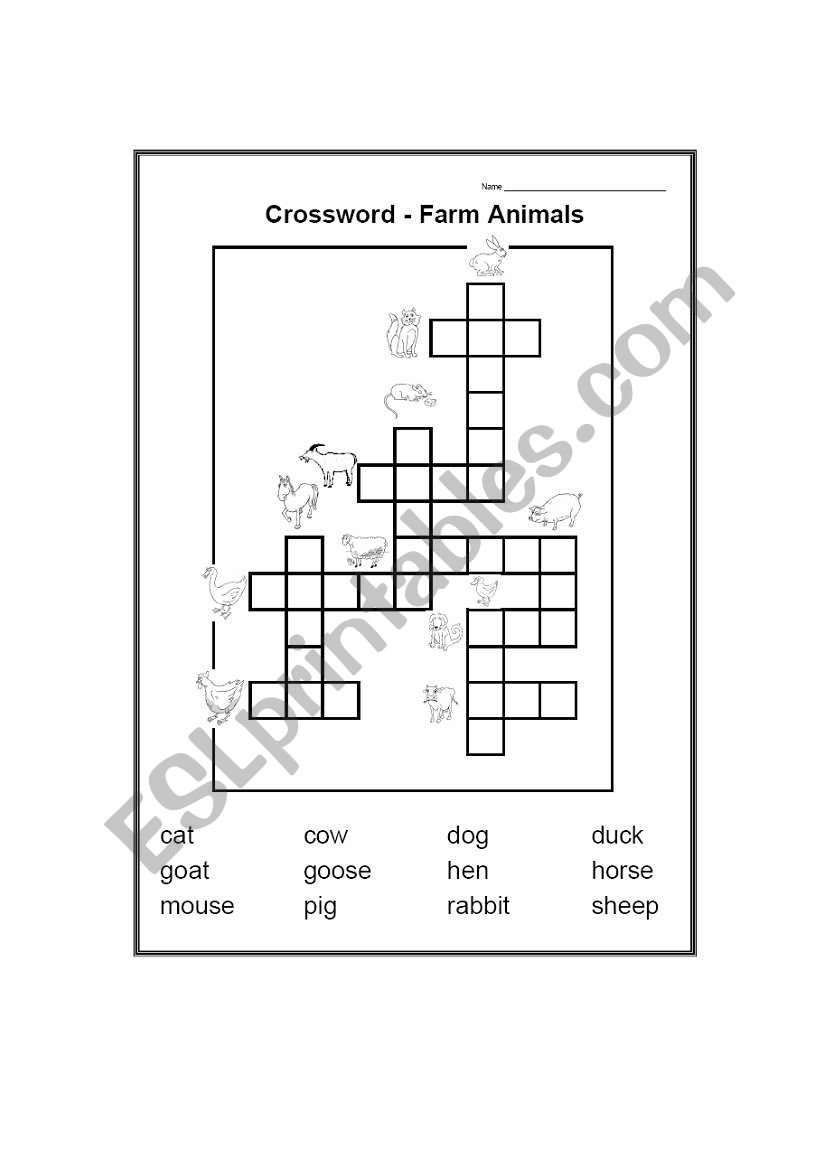 Farm Animals Picture Crossword