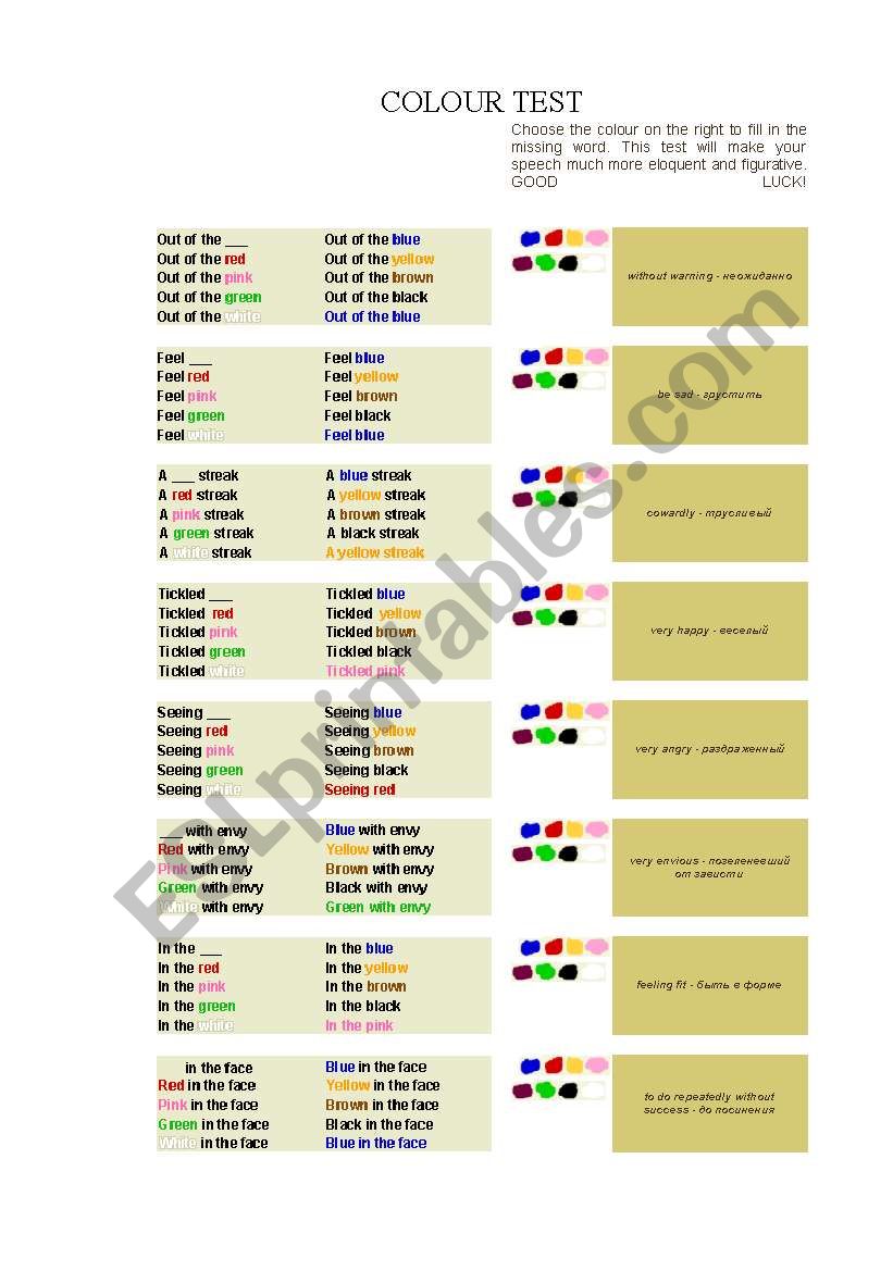 COLOUR TEST worksheet