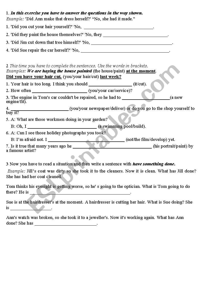 have sth done worksheet
